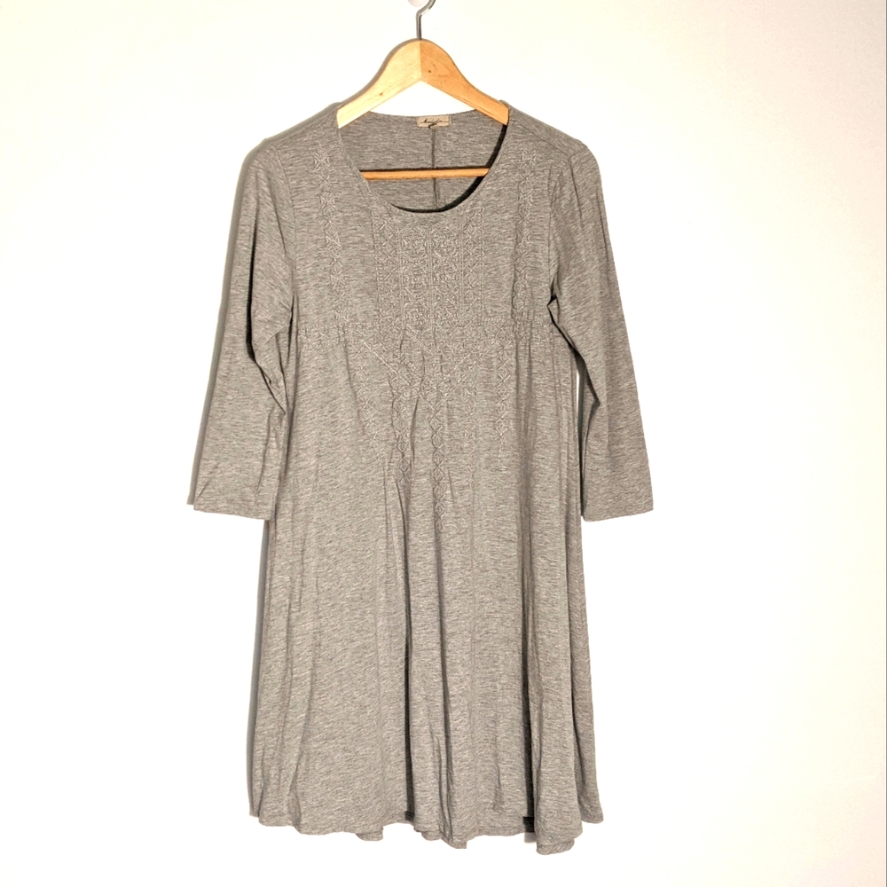 Mododoc Gray Rayon Blend Shift Dress 3/4 Sleeve, Small
